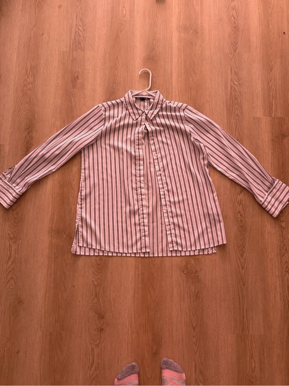 Striped White Button-Front Women's Blouse